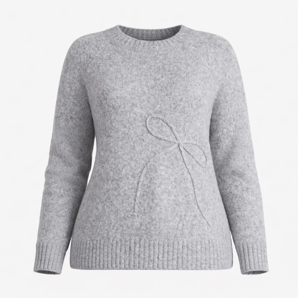 Terra & Sky Bow Stitch Sweater Women’s 4X Gray Crewneck Knit Plus Size NWT